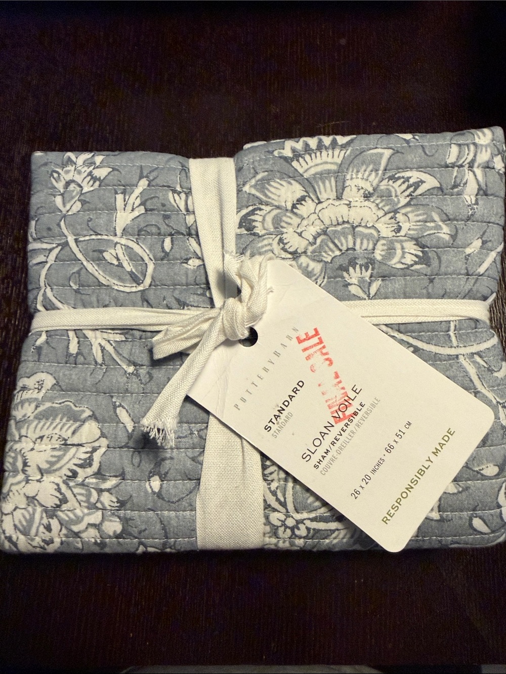 Pottery Barn Sloan Voile Reversible Standard Sham Quilted Blue 26” x 20”